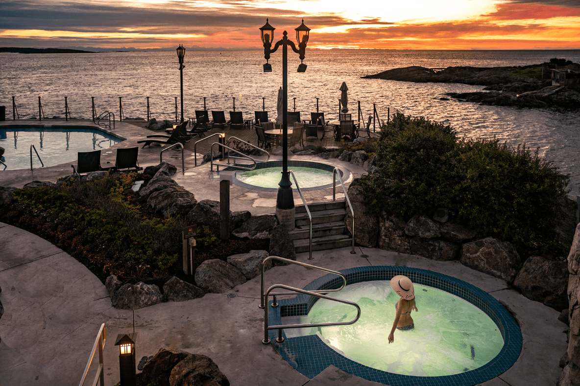 woman standing in hot tub