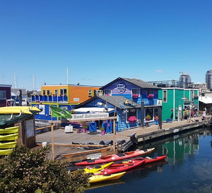 The vibrant floating neighbourhood of Fisherman's Wharf in Victoria, BC