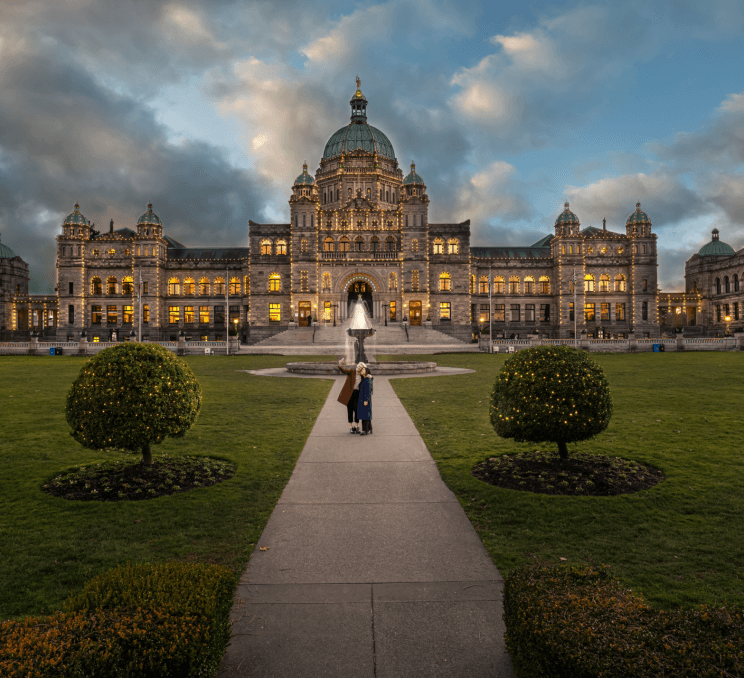 Night Light of BC Parliament Building: Couple Selfie