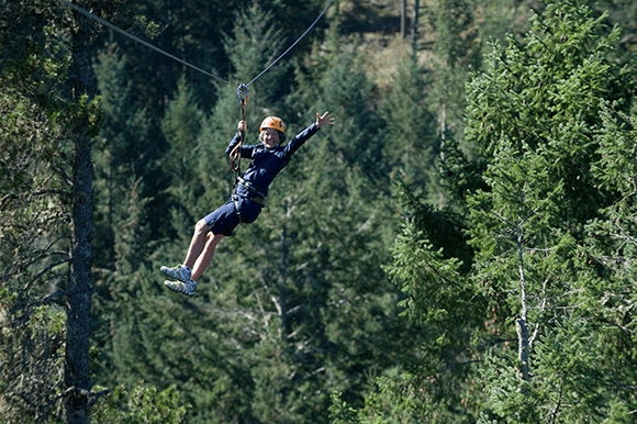 a person zip lining