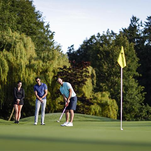 Playing golf in the field