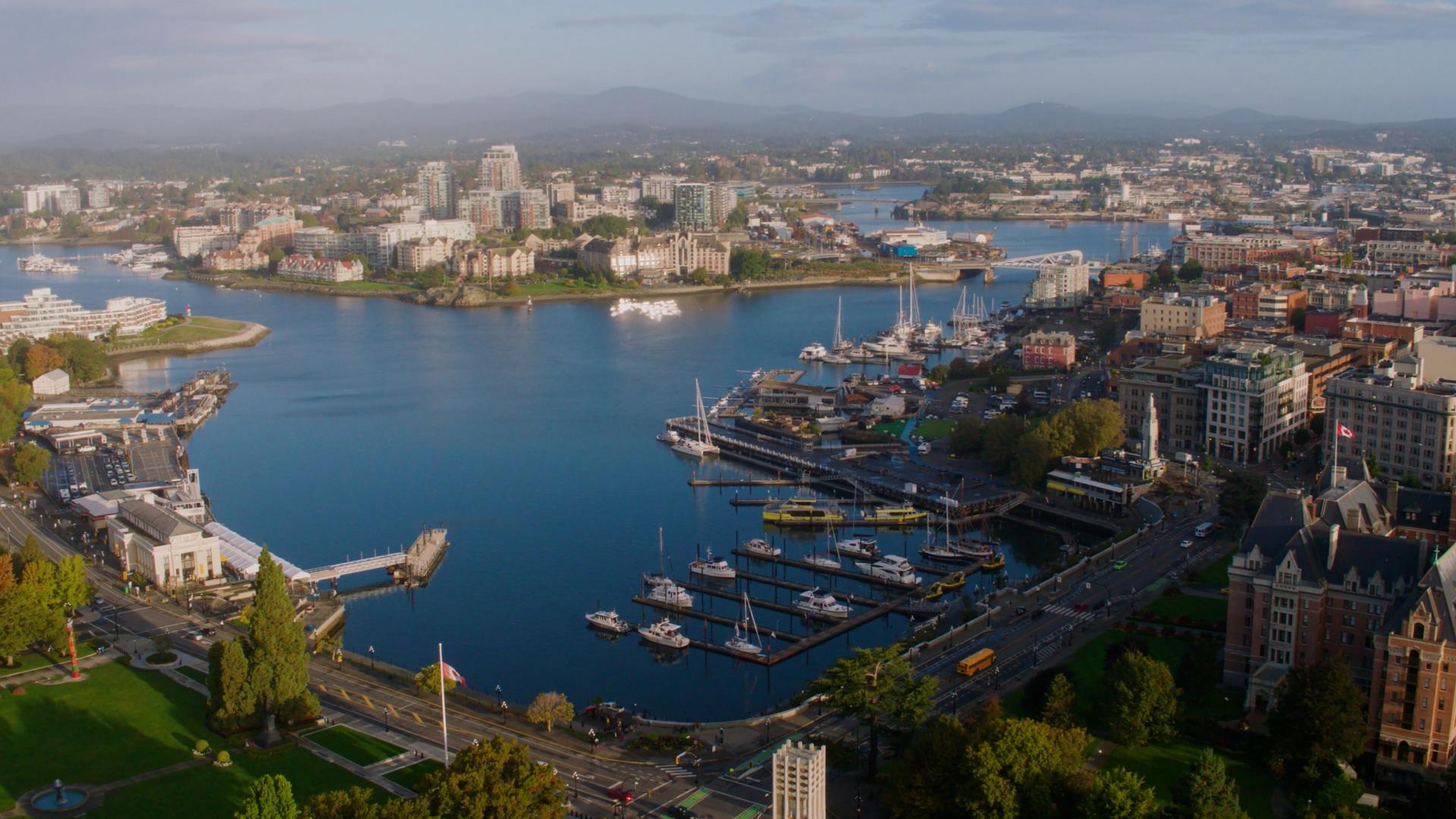 An ariel view of Victoria's Inner Harbour