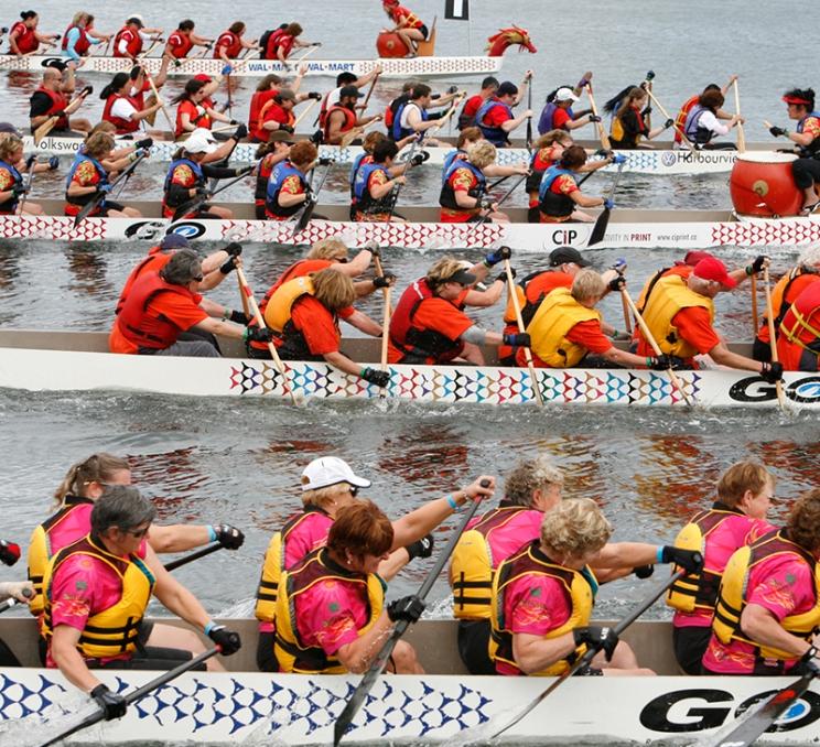 A dragon boat race on Victoria's Inner Harbour