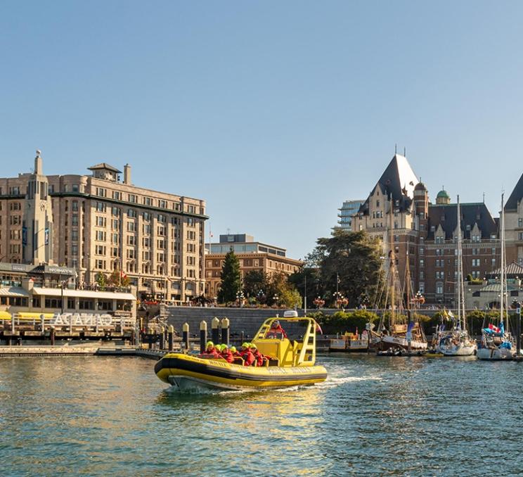 A whale watching tour departs the Inner Harbour of Victoria, BC