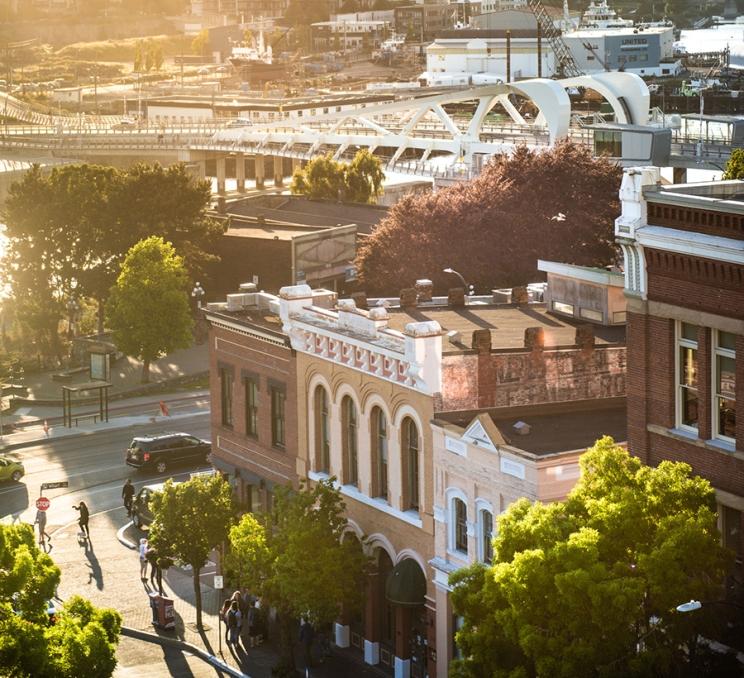 A view of downtown Victoria, BC and the Johnson Street Bridge