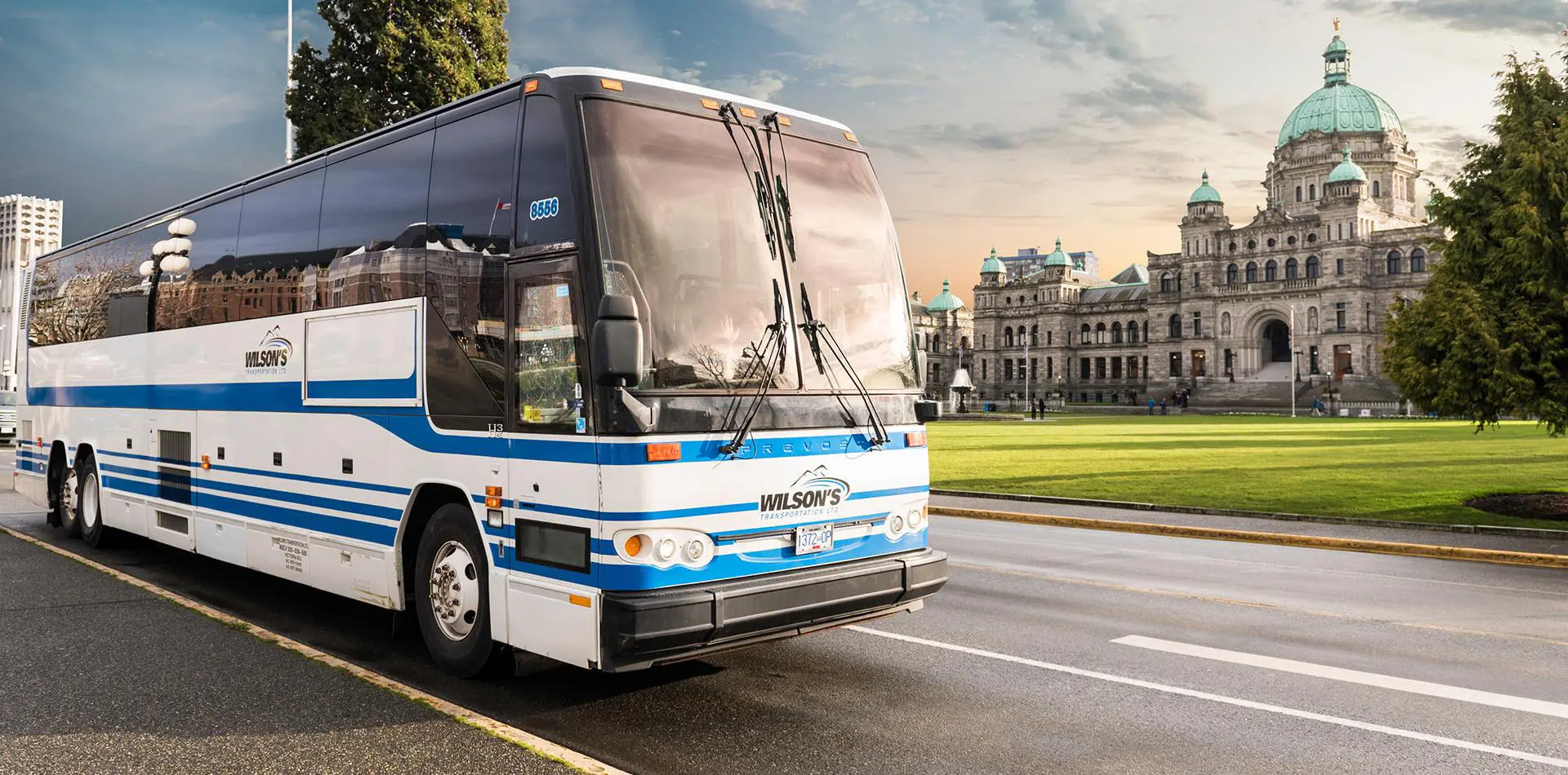 Wilson's Bus on the road near Parliament Building